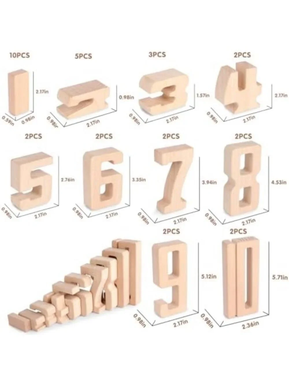 Large Wooden Number Building Blocks 1-10, 32 Pcs Educational Toy for Kids